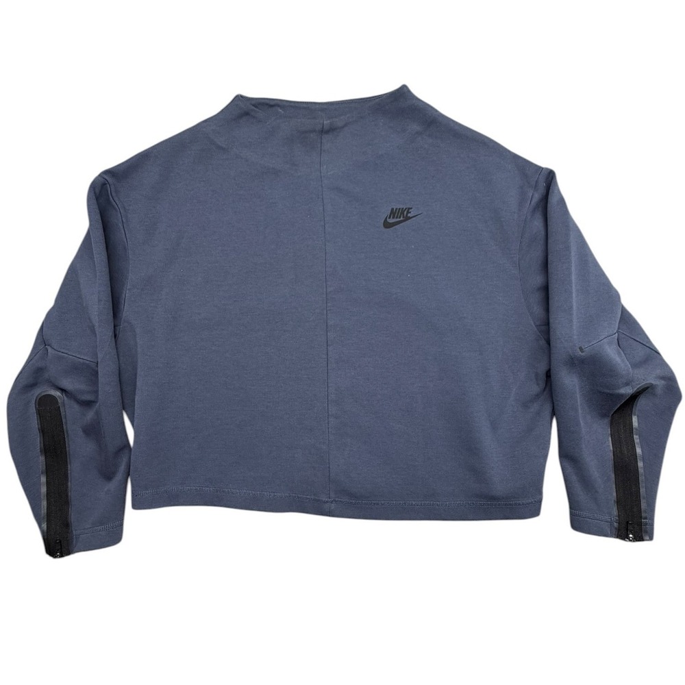 Nike Tech Pack Women's Cropped Sweatshirt Blue Charcoal Mock Neck Zipper Cuffs M
